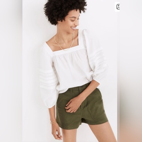 Madewell Square Neck Pleat Sleeve Top In White Size Large - Picture 6 of 7